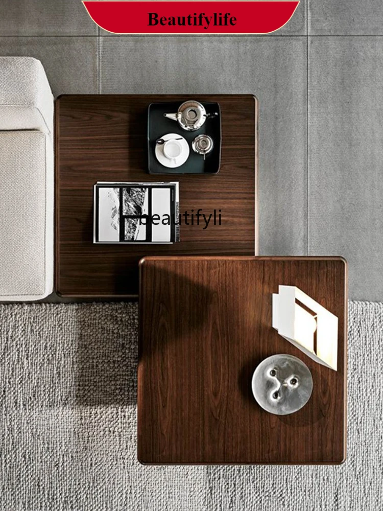 

Italian Minimalist Walnut-Face Coffee Table Creative Square Coffee Table Living Room Home High and Low Combination Tea Table G12