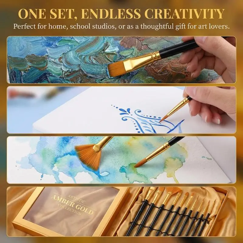 Nylon Paint Brush Set for Artists 12pcs Flat Bristle Watercolor Brushes for Acrylic Oil Canvas  Art Supplies for Kids and Adults
