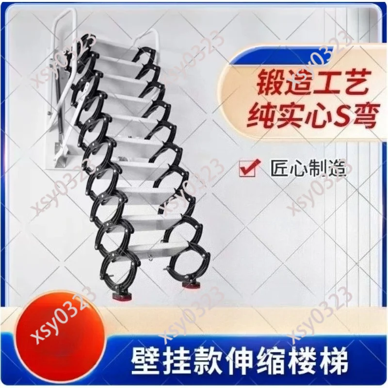 300KG Load Wall Mounted Telescopic Ladder Aluminum Alloy Folding Stair for Attic