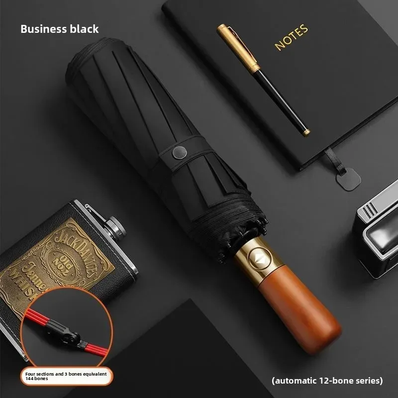 

Автоматический зонт с деревянной ручкой — высококачественный деловой складной зонт, двойного назначения для дождя и солнца, ремесленный зонт с защитой от ультрафиолета