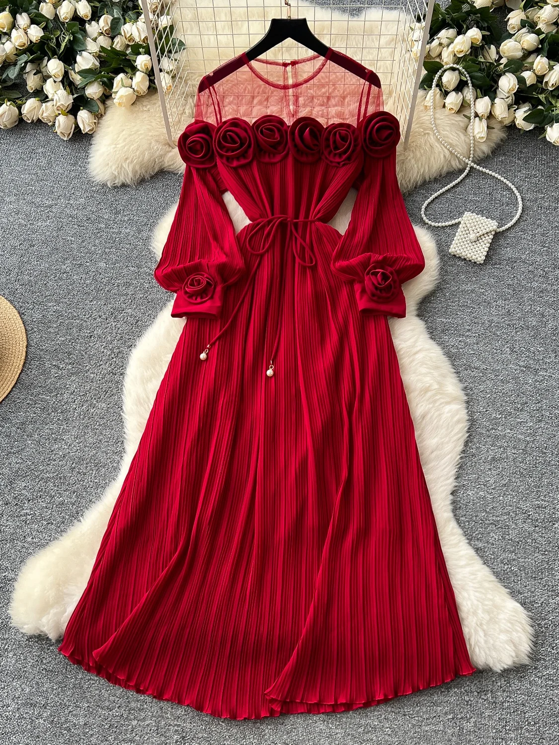 

Женская корейская юбка-трапеция с высокой талией, плиссированная, с длинными рукавами, для офиса, визуально стройнящая фигуру