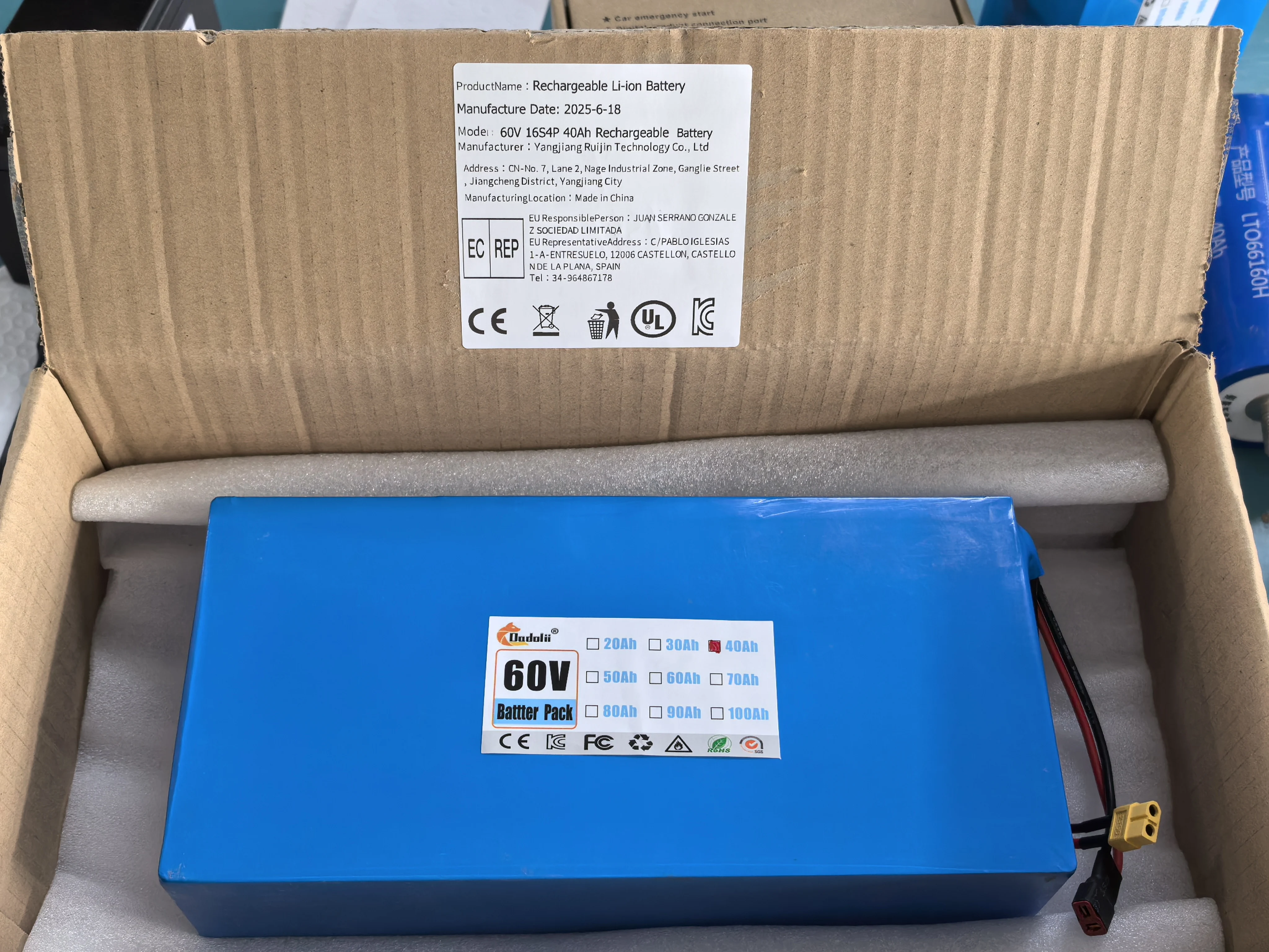 

60V 16s4p 100Ah lithium-ion battery pack 60V 100000mAh 2000W electric battery, built-in 50A BMS+charger