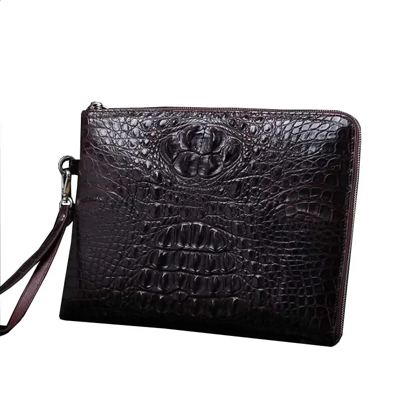 ourui new  selling crocodile  male  Hand bag  brown  Hand caught men clutch bag men crocodile  bag