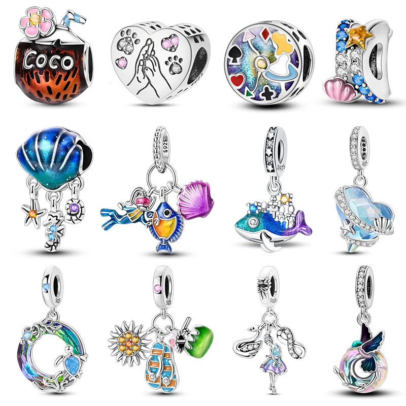 

Summer New 925 Sterling Silver Crystal Turtle Coralline Holiday Charms Beads Fit Pandach 925 Original Bracelet Fine DIY Jewelry