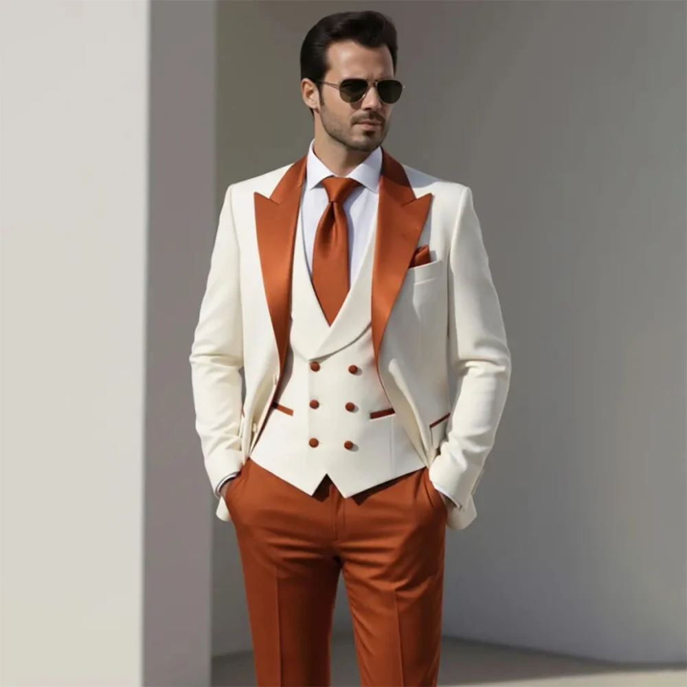 

High Quality Men's Suits Fashion Wedding Single Breasted Peak Lapel Slim Male Clothing Customzied 3 Piece Jacket Pants Vest Sets