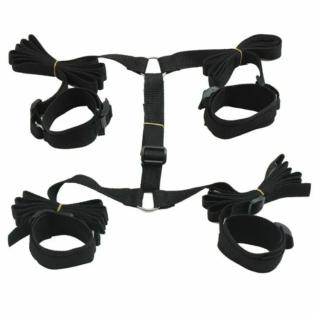 

Black Bed restraint for Sex Play Adjustable Strap Furry Ankle Cuffs handcuffs