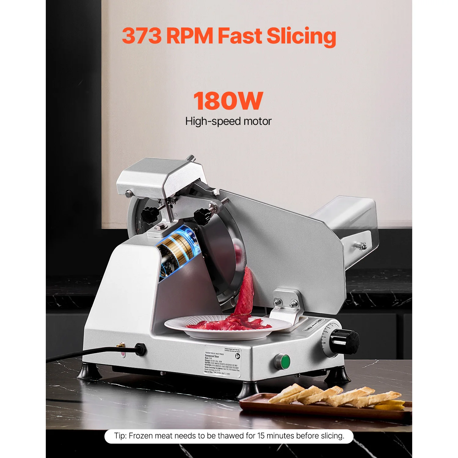 SucceBuy 10 inch 180W Commercial Meat Slicer Electric Deli Food Slicer Meat Cutter with a Premium 65Mn Blade Food Slicer Machine