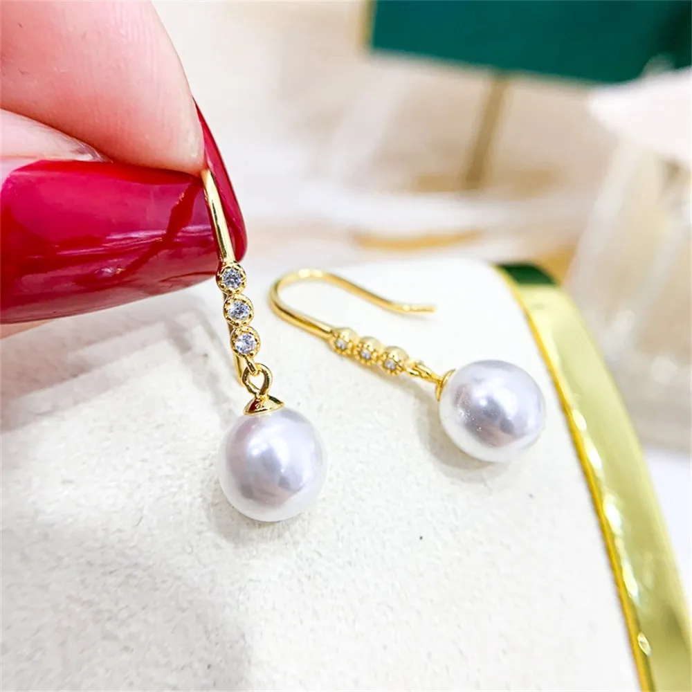 DIY Pearl Accessories S925 Sterling Silver Earrings Empty Gold Silver Earrings Fit 7-12mm Round E174