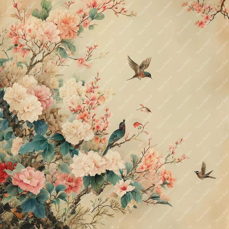 Three RatelsElegant flower and bird painting classic Chinese style art wall sticker for home Decoration