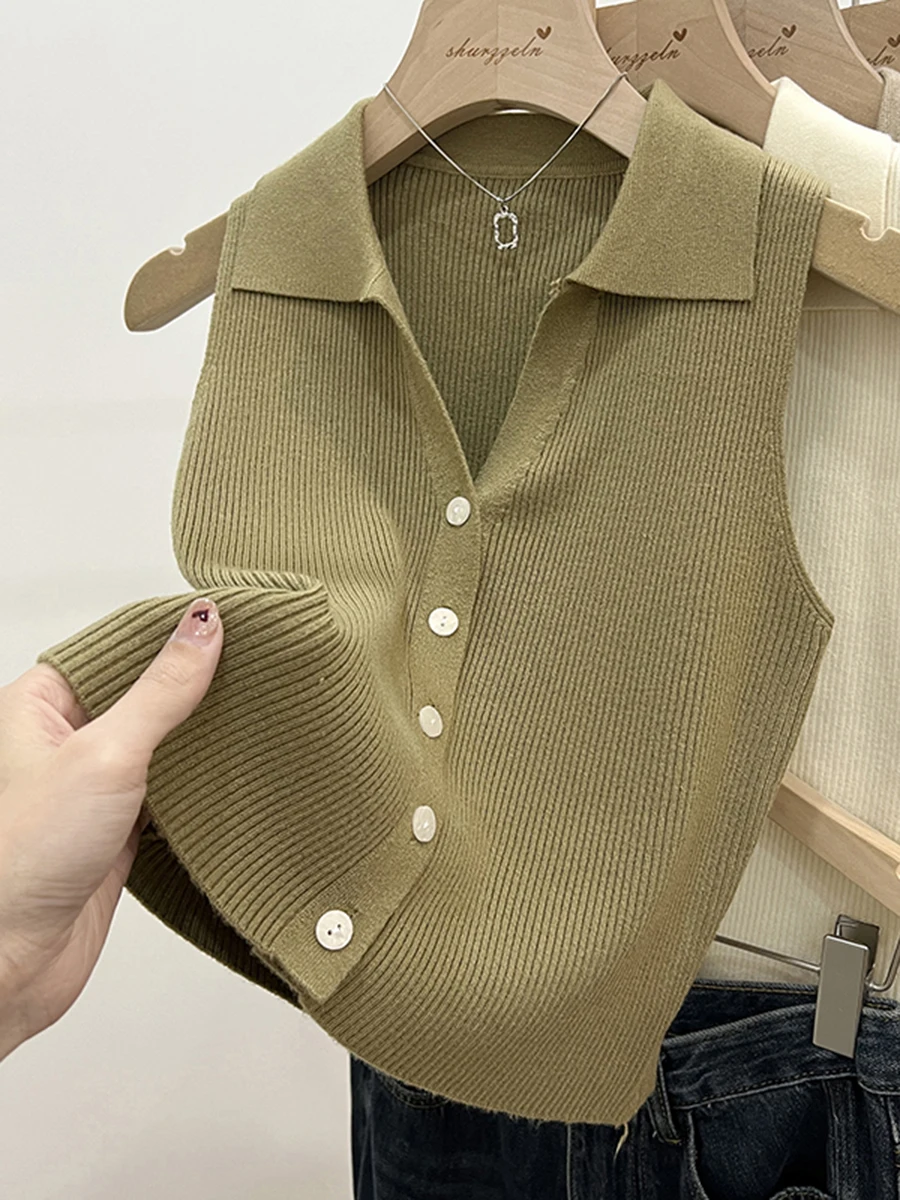 Solid Color Knitted for Women Cardigan Korean Single Breasted Sleeveless Jumper Woman Round Neck All Match Cardigans Outwear