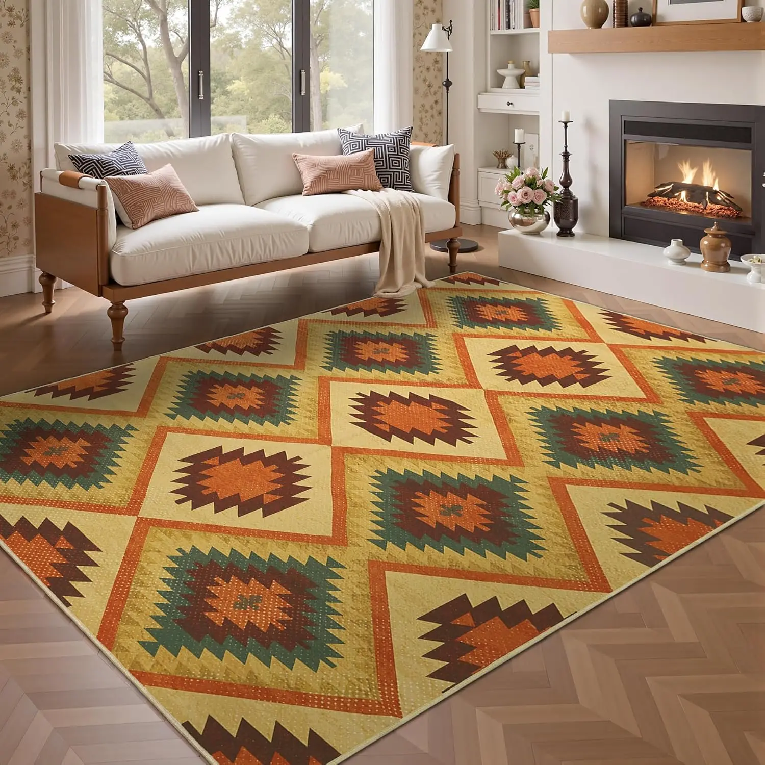 Indoor Outdoor Rug Geometric Pattern Gradient Color Outdoor Carpet for Patio RV Camping Rug and Deck Balcony Backyard