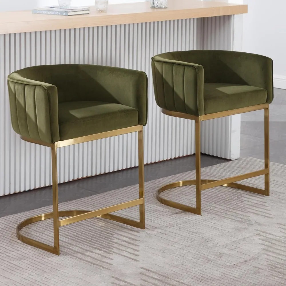 

Modern Counter Height Bar Stools Set of 2, Velvet Upholstered Stool with Gold Metal Frame, 24 Inch Kitchen Island Stool for Home