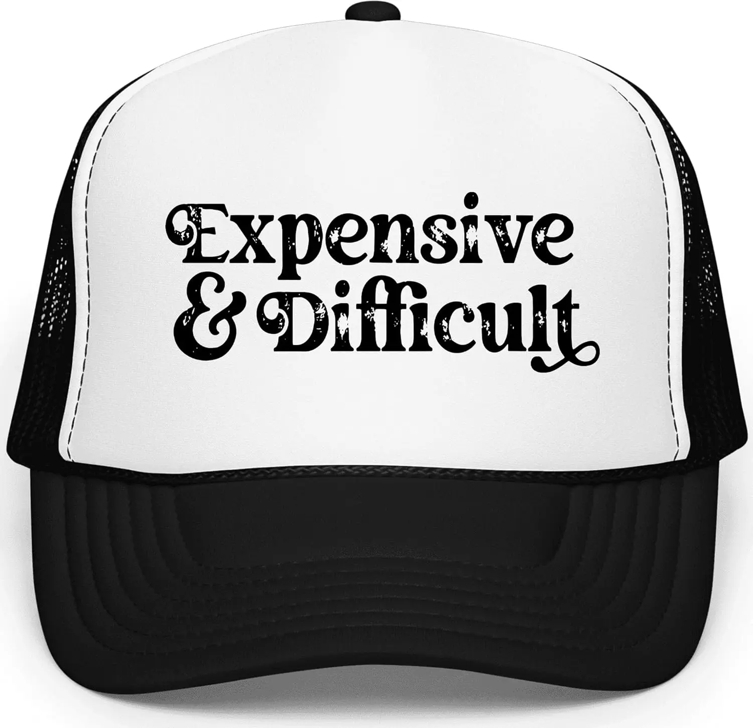 

Expensive and Difficult Humorous Trucker Hat Adult Foam Front Classic 5 Panel Mesh Snapback