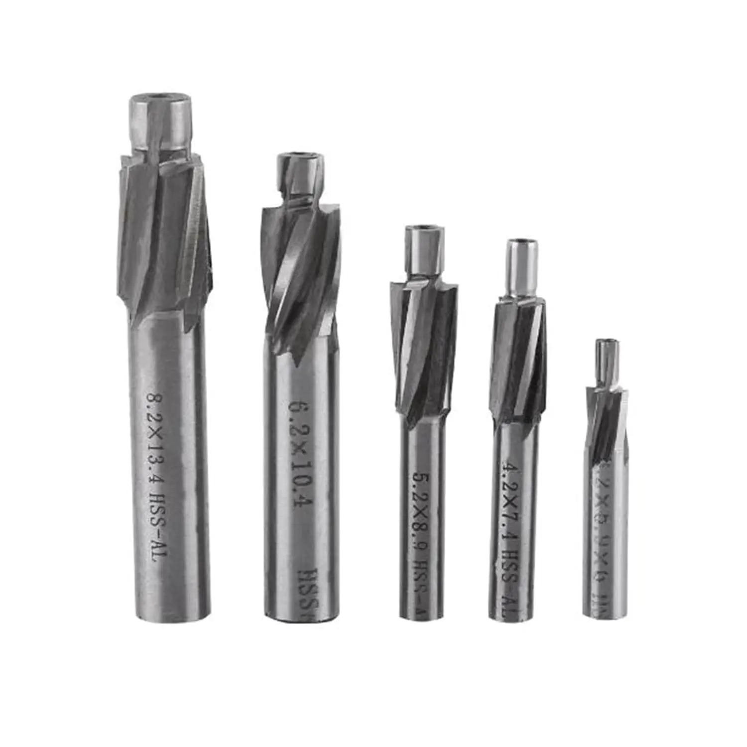 

5pcs Counterbore Set High-Speed Steel M3-M8 4 Flutes HSS-AL Straight Shank Counterbore End Mills for Copper, Aluminum, Steel