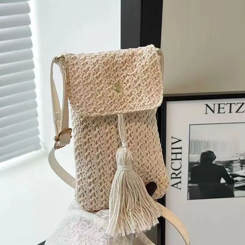 

Fashionable Braided Women Straw Beach Bag Mini Bohemian Style Crossbody Bag Mobile Phone Bag for Lady Girl