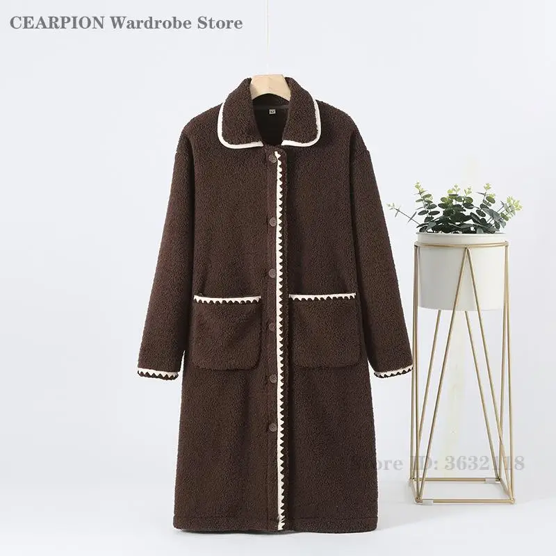 

Зимний халат из кораллового флиса, ночная рубашка для женщин, утепленная теплая одежда для сна, японский халат с воротником с лацканами, фланелевая домашняя одежда, домашняя одежда