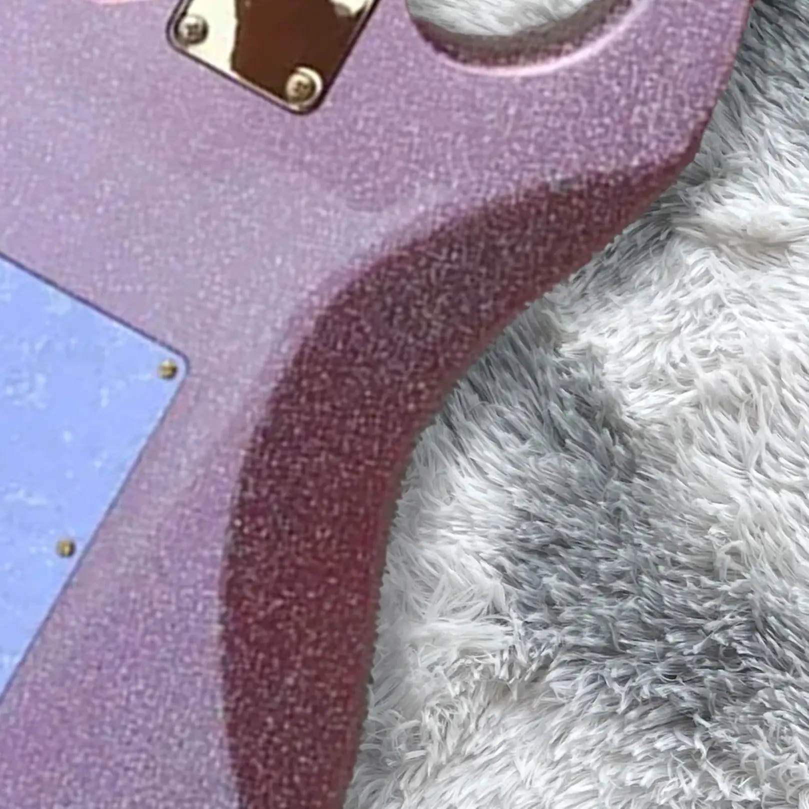 Pink Sparkle Silver Electric Guitar with 3 Pickups, White Pearl Pickguard, Gold Hardware, Customizable