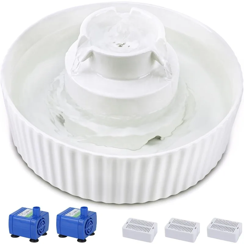 

Ceramic Cat Water Fountain, 2.1L/71oz Cat Fountain with 3 Carbon Filters and 2 Water Pumps, Cupcake Pet Water Fountain for Cats