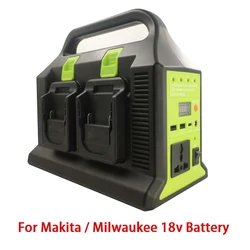 For Makita Milwaukee 18V Battery 300W Sine Wave Inverter To AC 110V 220V USB PD3.0 Tpye-C Power Bank Converter With Led Light