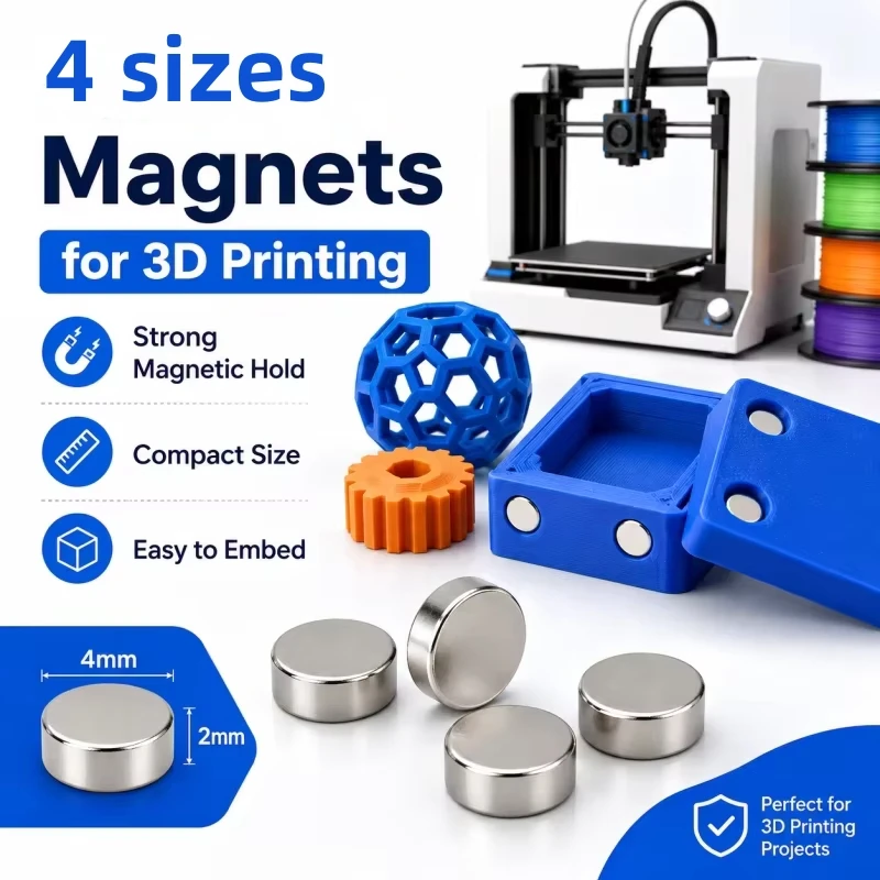 4 Sizes 3D Printing Magnets 3x2 4x2 5x2 6x2mm Mini Round Disc Magnets Powerful Permanent Magnet for 3D Printed Models DIY Craft