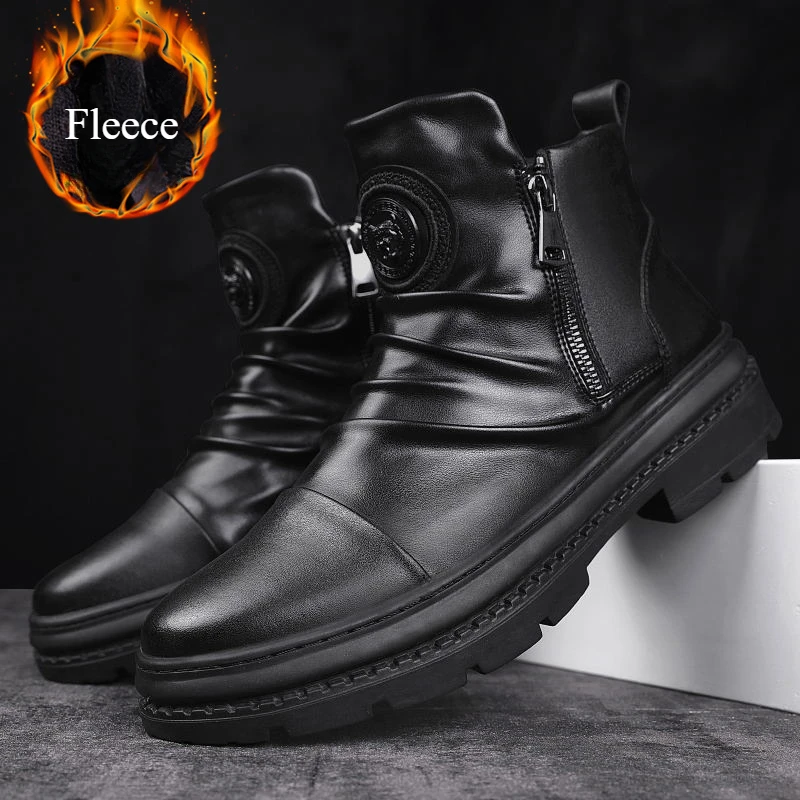 Luxury Men's Ankle Boots New High Top Men Shoes Motorcycle Leather Boots Zipper Retro Men's Boots Casual Shoes Bota Masculina