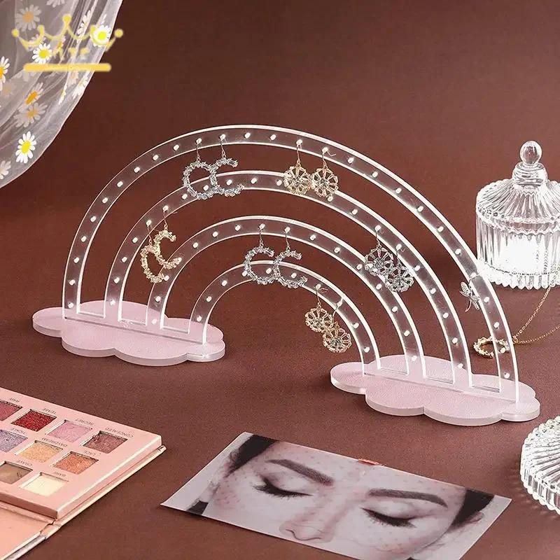 Acrylic Earring Jewelry Rack Rainbow Cloud Shaped Ear Stud Display Organizer Transparent Semi Circular Jewelry Storage