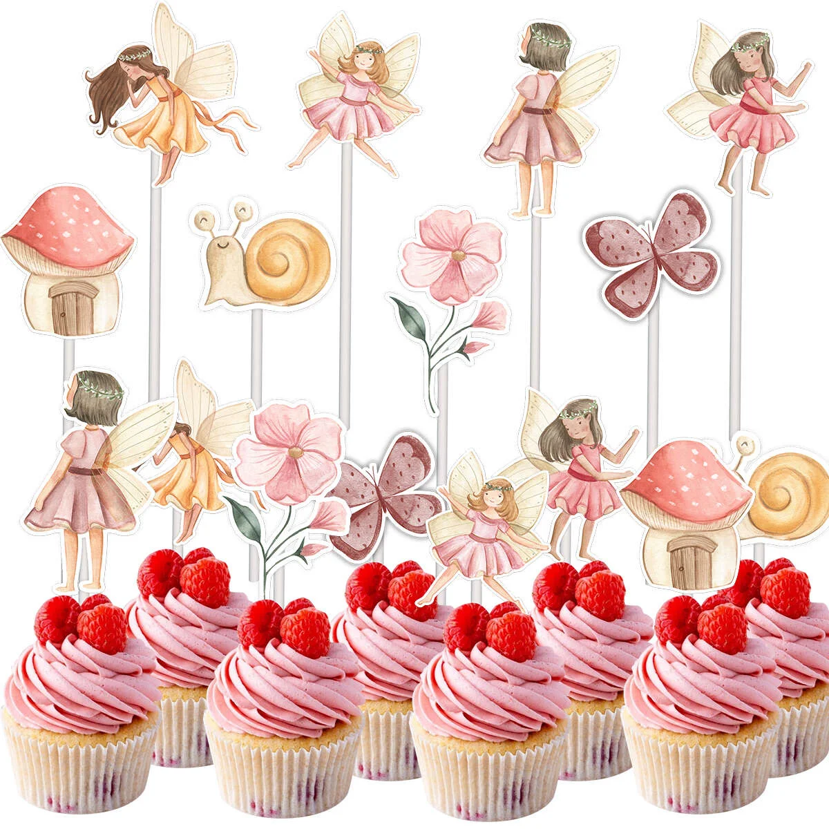 24 szt. Butterfly Fairy Cupcake Topper karton owad papierowy Topper dla dziewczynki Butterfly Fairy Birthday Party DIY dekoracje na ciasto
