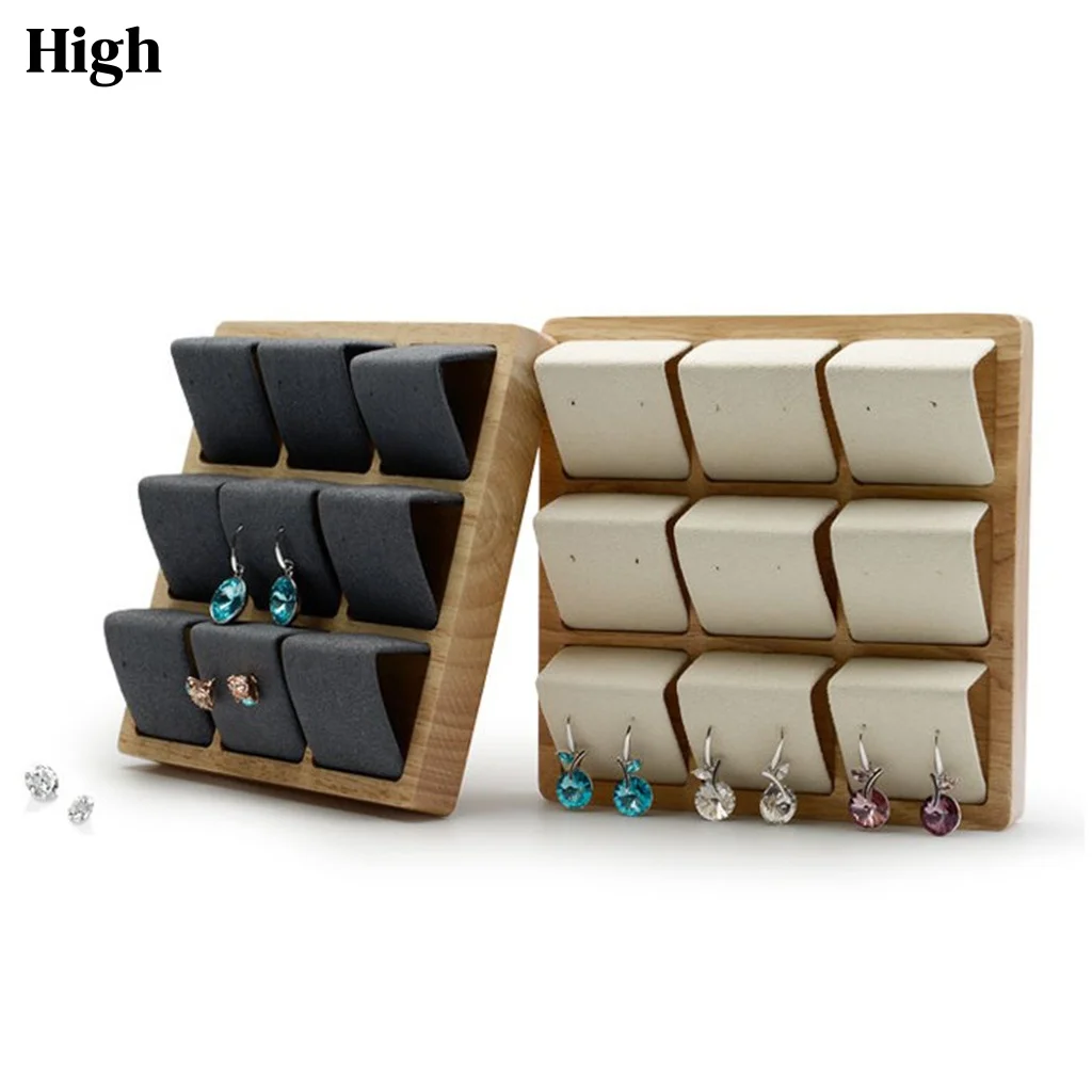 

9 Pair Earring Display Stand Jewelry Shop Show Tray Natural Wood Stud Earring Display Stand Rack Earring Card Holder w/ Tray