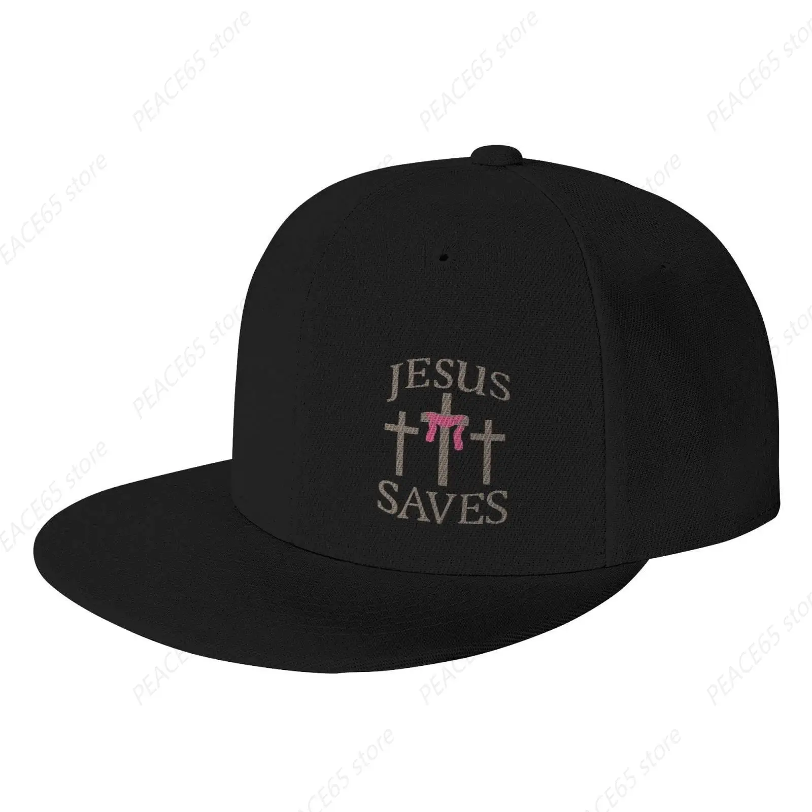 Men Women Christian Cross Flat Brim Bill Hat, Adjustable Hip Hop Rap Plain Baseball Cap Jesus-Saves Snapback Hats