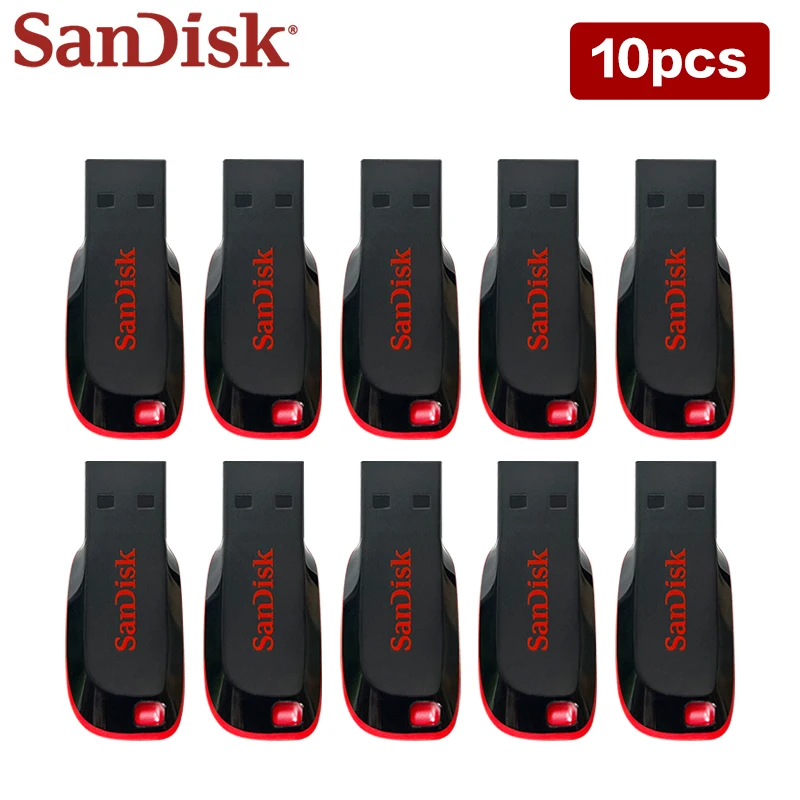 10pcs/lot SanDisk Cruzer Blade CZ50 Pen Drive USB 2.0 USB Flash Drive 16GB 32GB 64GB 128GB Memory Stick Mini U Disk for Laptop