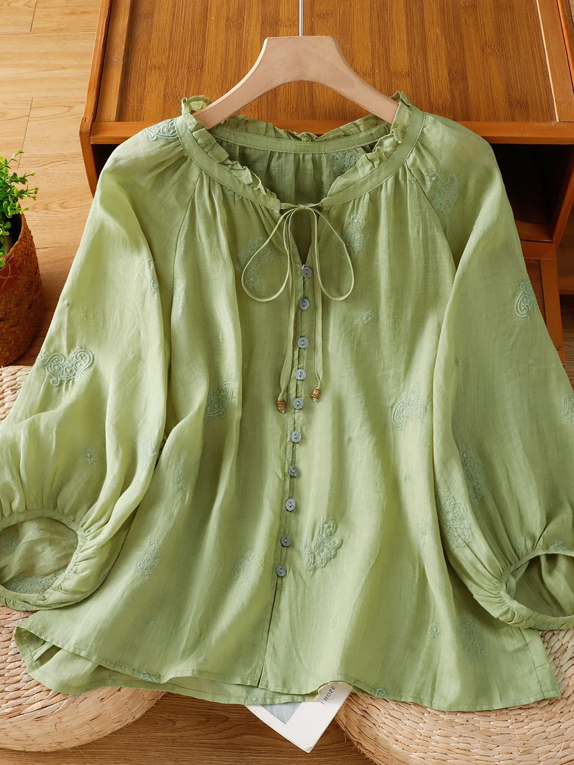 Lanterne d'été légère et ample en coton et lin pour femmes, Protection solaire irt, fine, grande taille, petit haut, broderie artistique