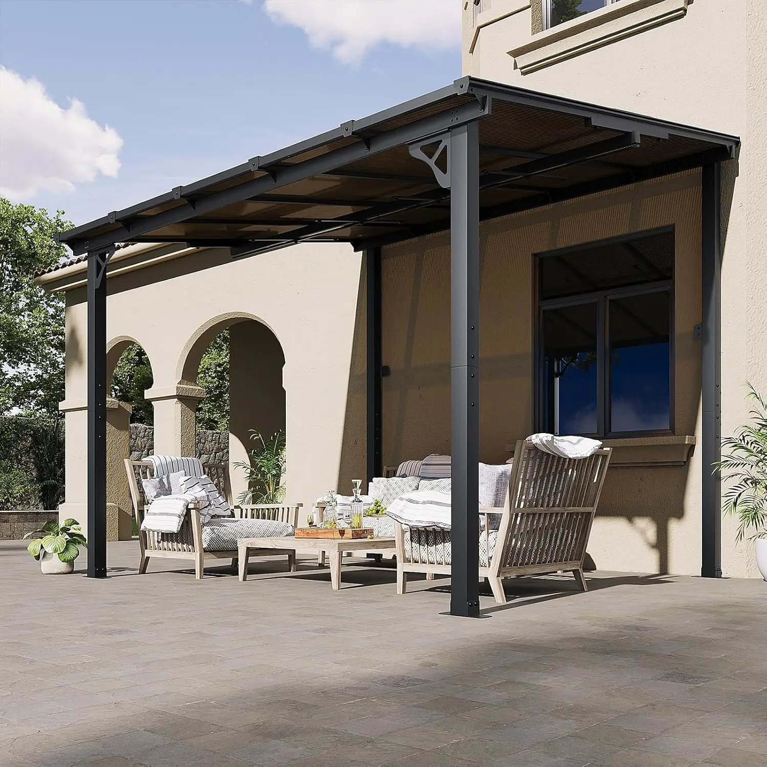 Gazebo for Patio, Gazebo Pergola with Sloped Roof, Large Wall-Mounted Heavy Duty Awnings, for Backyard, Deck, Patio