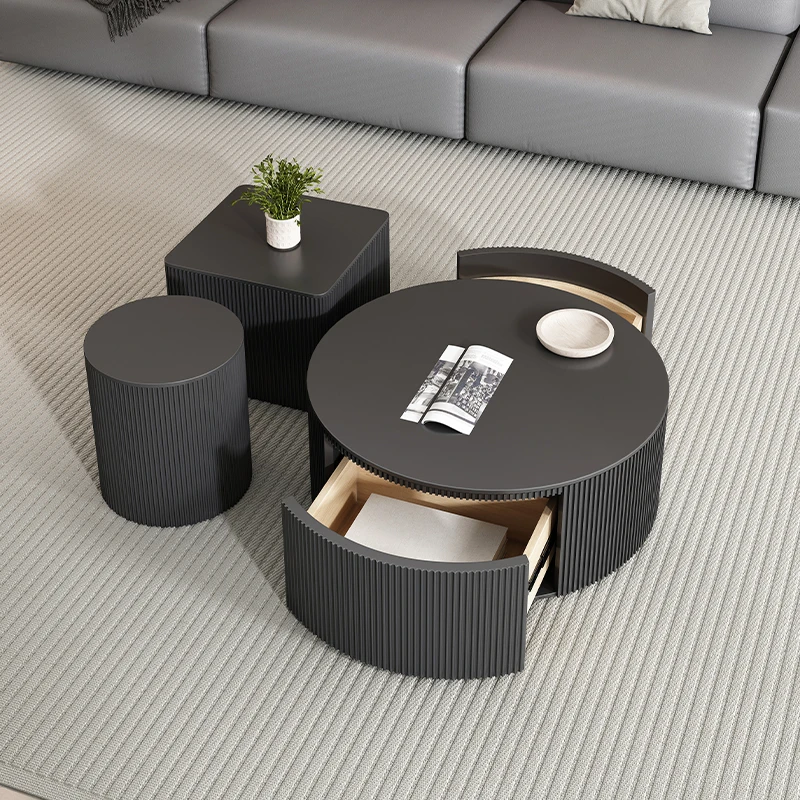 Modern Design Coffee Table Storage Black Floor Center Coffee Table Nordic Round Mesa De Centro De Sala Living Room Furniture