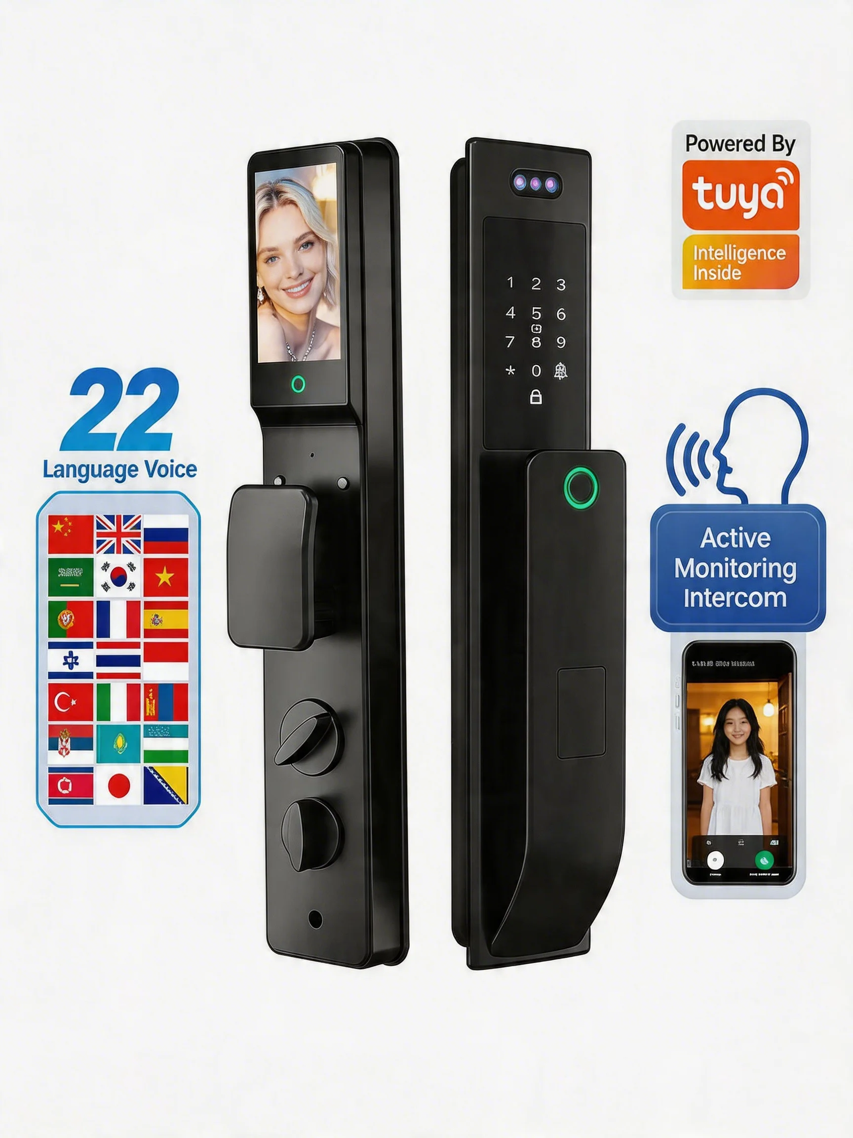 6590 Waterproof Smart Front Door Lock Tuya Remote Control 3D Face Recognition Tuya TTlock Fingerprint Wooden Door Lock for Home