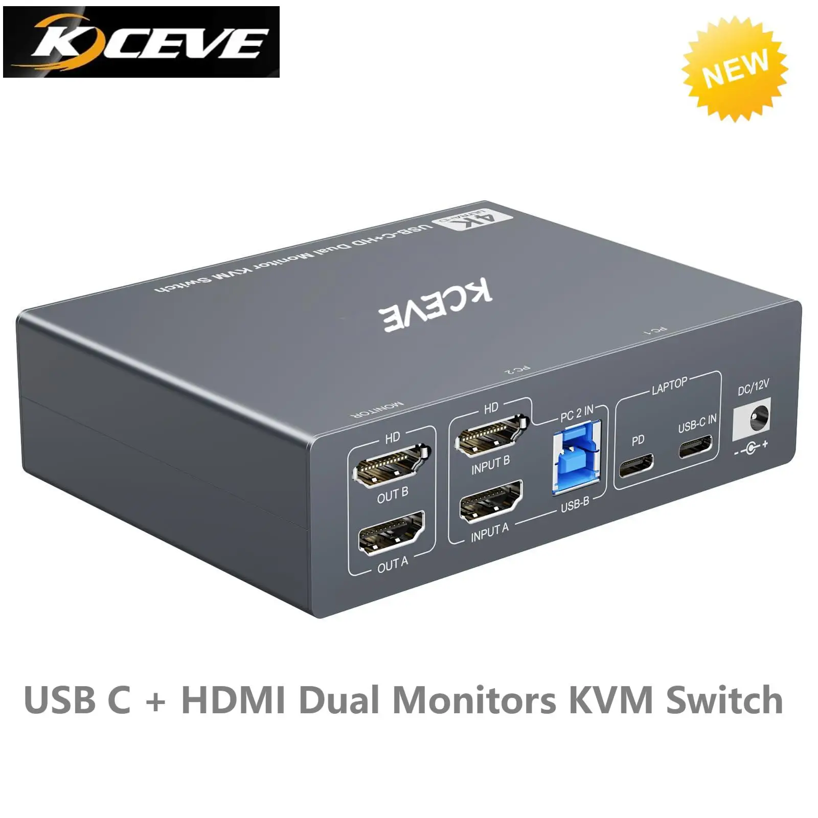 

NEW Dual Monitor KVM Switch for Laptop & Desktop 4K@60Hz,KCEVE USB C + HDMI KVM Switch 2 Monitor 2 Computer with 4 USB 3.0 Port