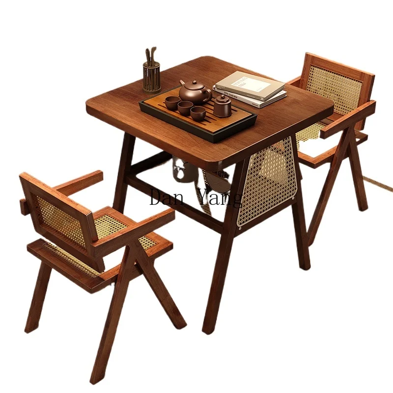 WSQsolid wood balcony tea table and chair combination negotiation table one table two chairs casual rattan chair three-piece set