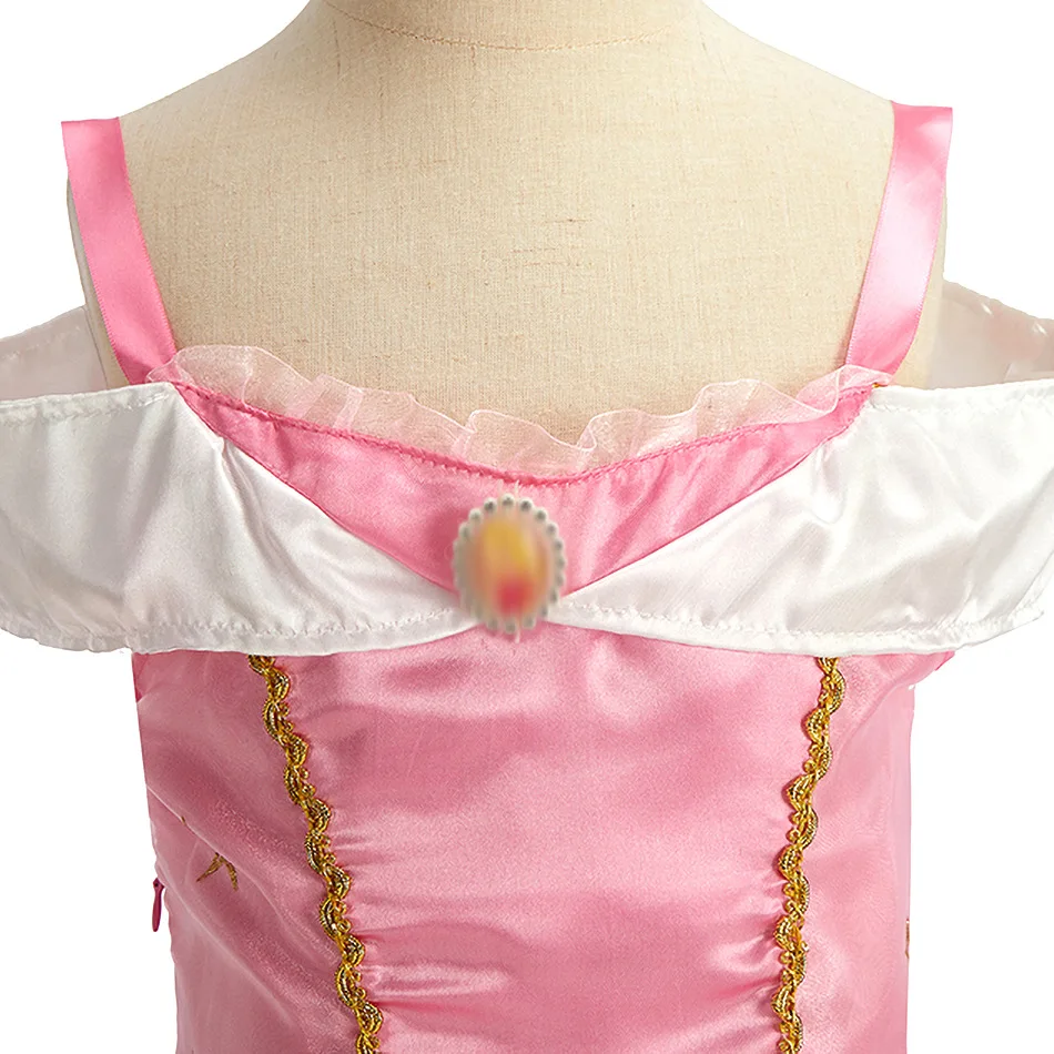 Girls Spaghetti Strap Aurora Cosplay Gown Set Sleeping Beauty Costume for Birthday Halloween Carnival Party image 5