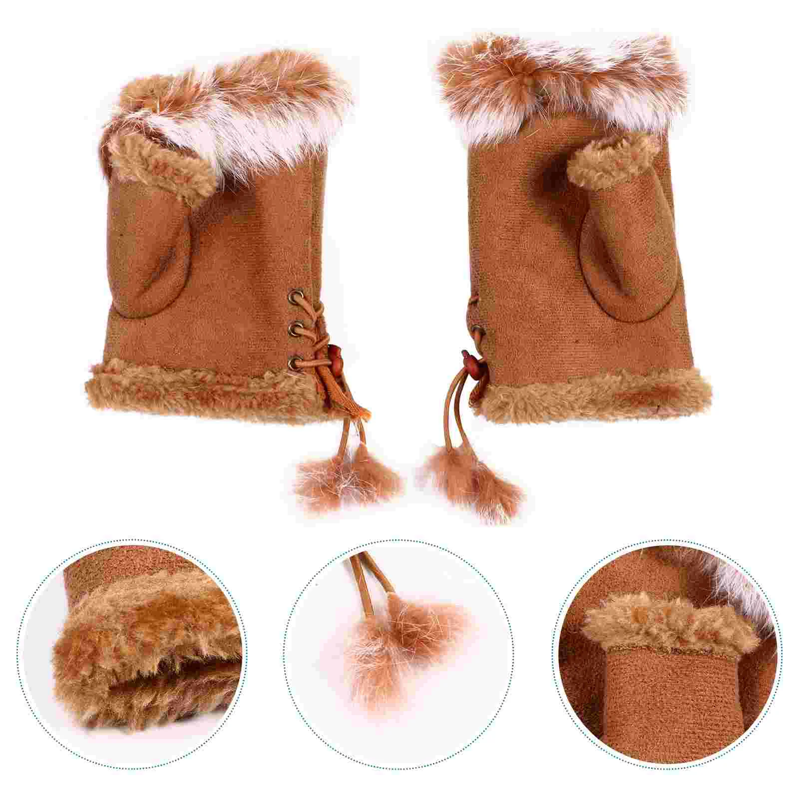 

Hand Warmer Gloves Winter Adults Rabbit Fur Cold Protection Students Plush Mittens Woman