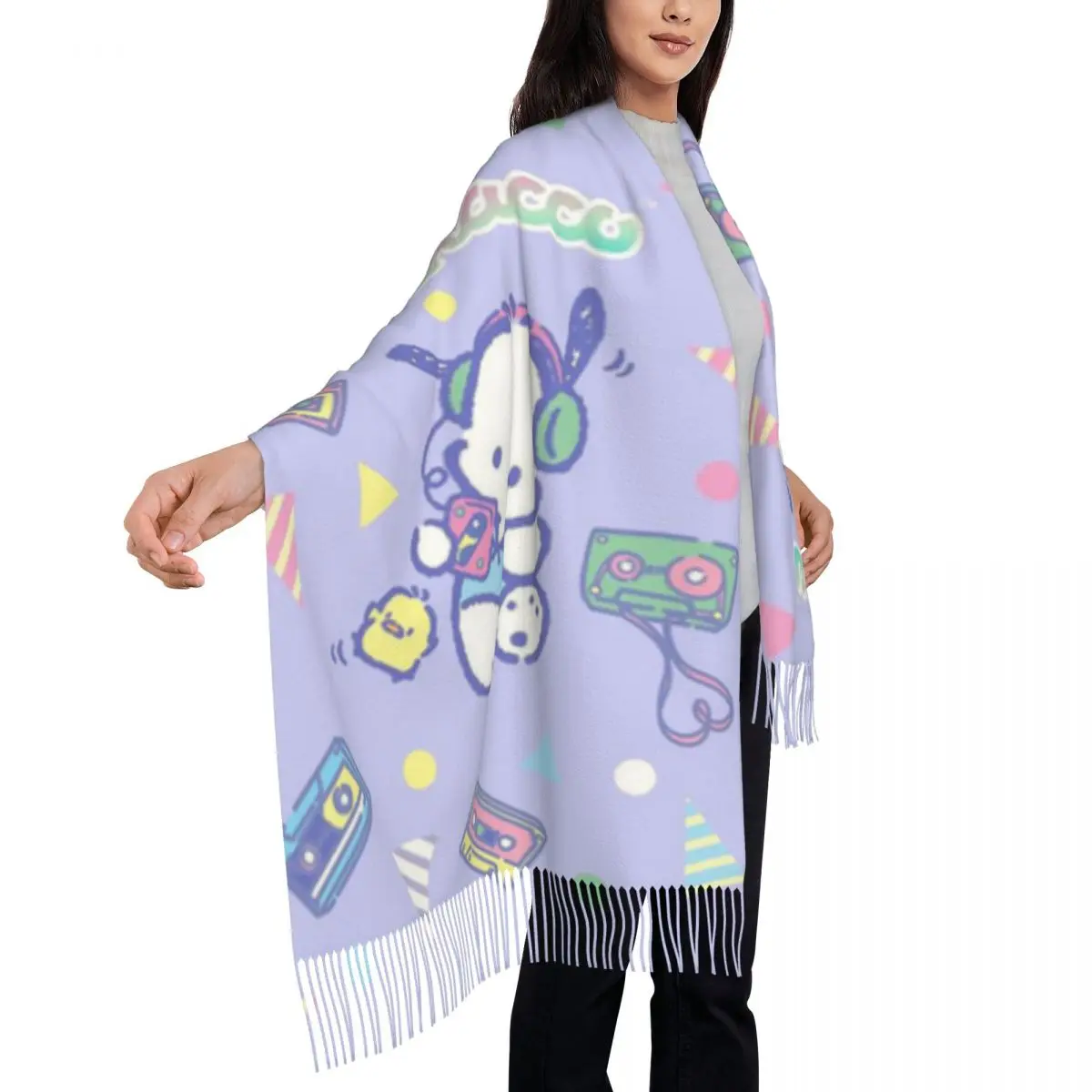 Custom Pochacco Tassel Scarf Women Soft Shawl Wrap Lady Winter Fall Scarves