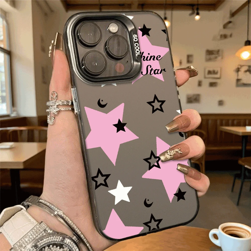Coque de téléphone rigide à motif d'étoile rose, étui de protection antichoc et anti-rayures pour Iphone 16 15 14 13 12 11 Pro Max Mini