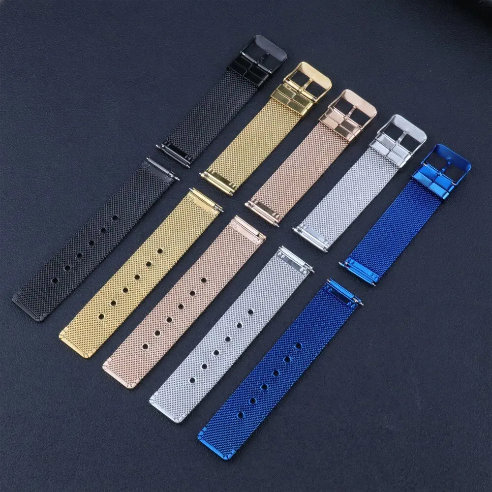 18mm 20mm 22mm Stainless Steel Quick Release Metal Milanese Watchband Watch Belt Flat Head Universal Pin Buckle Strap With Tool