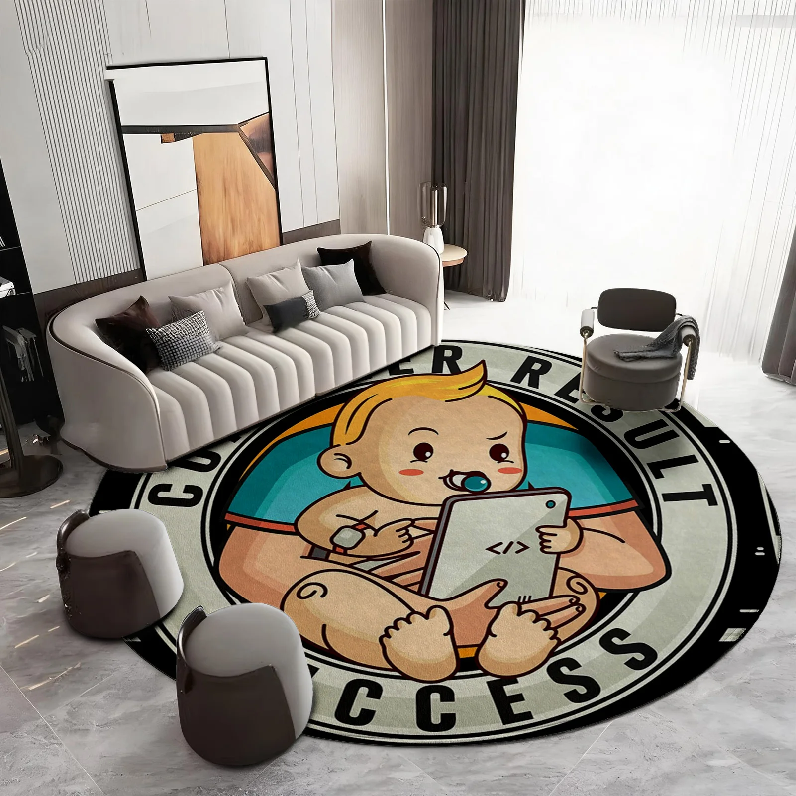 Baby Nursery Carpet - Uroczy Dziecięcy Kreskówkowy Dywanik Okrągły Mata