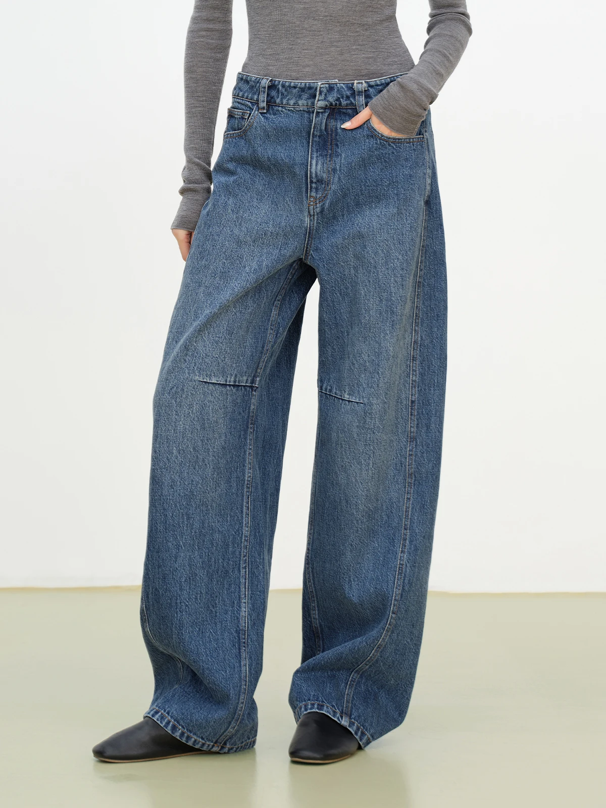 

Женские джинсы с высокой талией и широкими штанинами, весна-осень, новые, премиум-класса, из длинноволокнистого хлопка, с декоративными вставками, джинсы-бананы