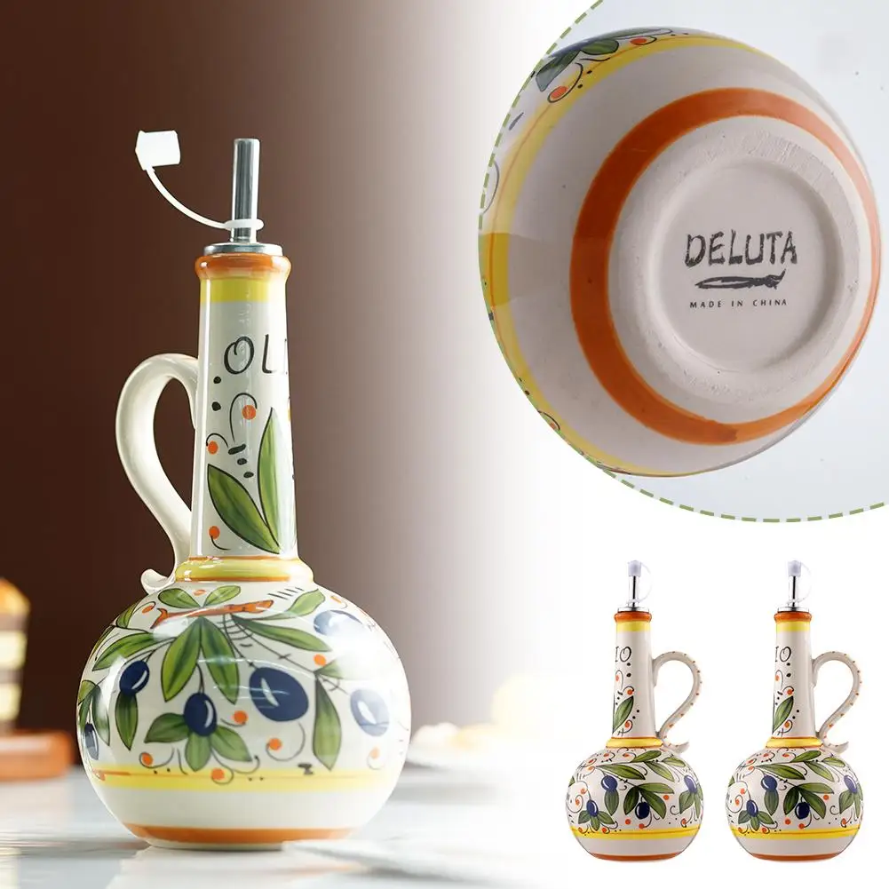 Botella dispensadora de aceite de oliva de 500ml, botella de vinagre de aceite de cerámica en relieve, contenedor de condimento, lata de aceite de cerámica, almacenamiento de botellas de aceite