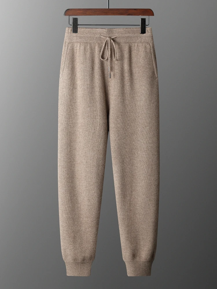 

TLOML мужские 100% кашемировые трикотажные брюки кашемировые умные повседневные брюки-карандаш осень-зима толстые мягкие удобные брюки на шнурке