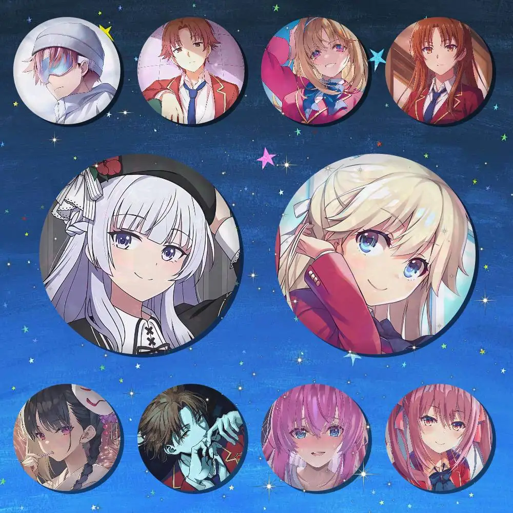 A-Classroom Of The Elite Snap-in Pins Cartoon Character Round Creative Brooches For Backpack Accessories Jewelry Gifts