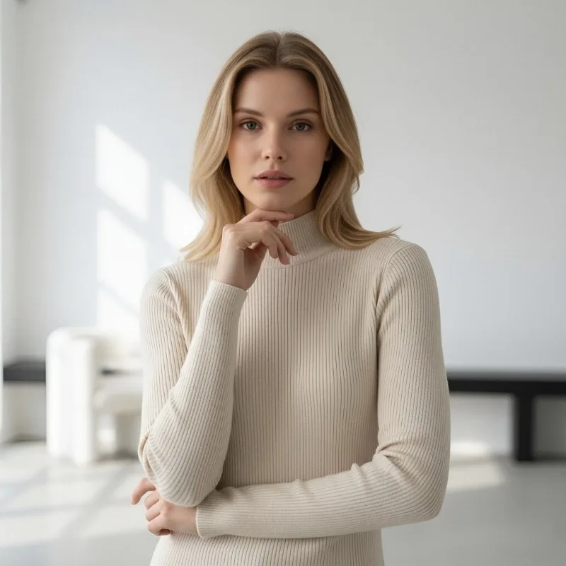 

Solid Color Velvet Semi High Neck Casual Women's Knitted Sweater Winter Korean Simple Versatile Long Sleeved Warm Tops New 15