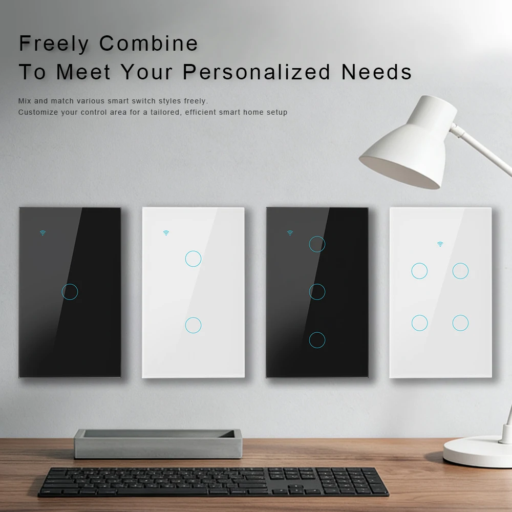 

Умный настенный выключатель Wi-Fi/управление мобильным приложением/белый/черный/роскошная панель из закаленного стекла/1/2/3/4 группы/в требуется нейтральный провод