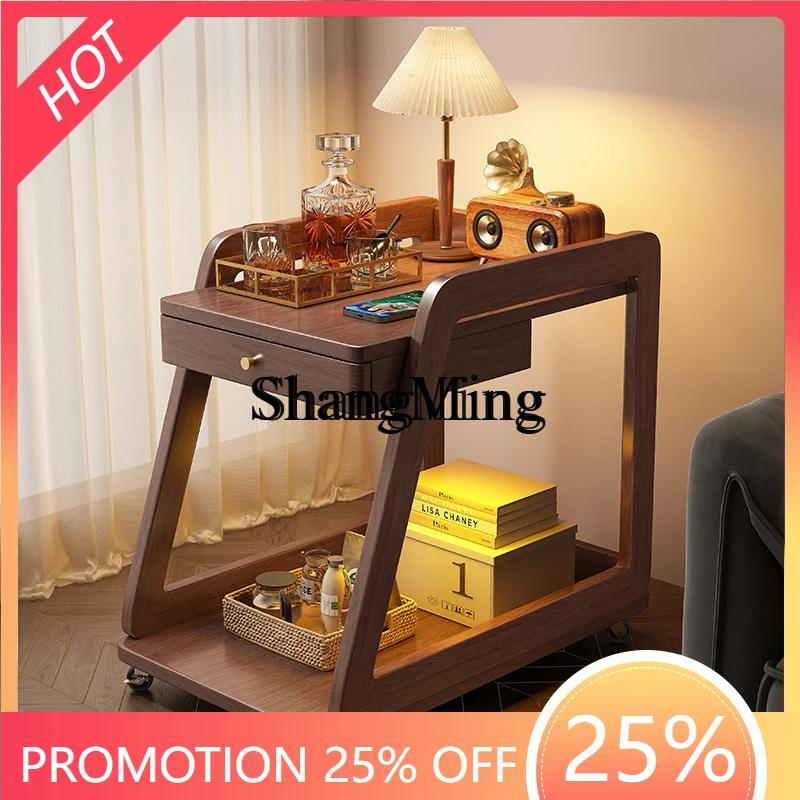 

SM wood sofa side few simple storage bedroom bedside table household living room movable coffee table tea table