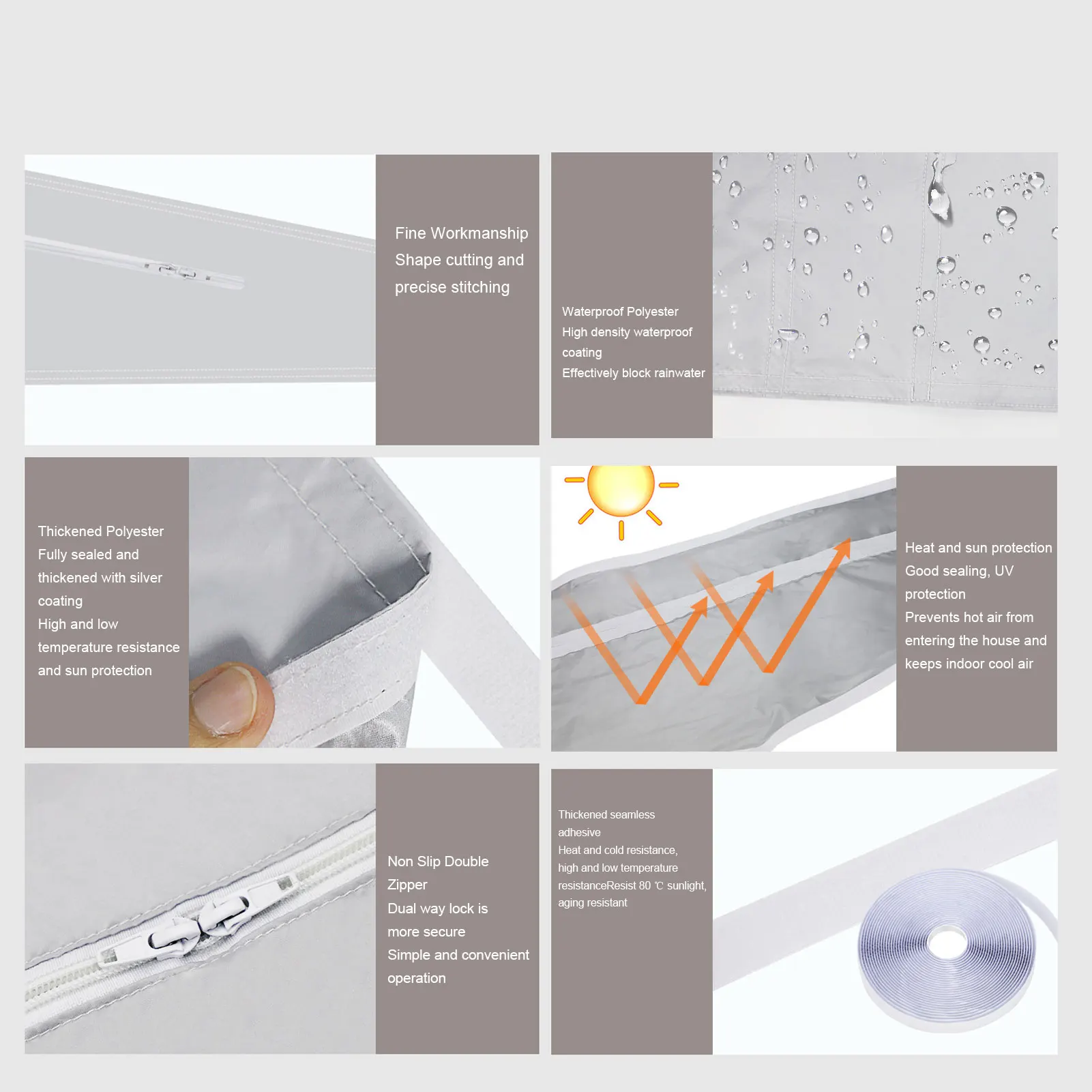 AC Window Frame Sealing Cloth Portable Air Conditioner Window Sealing Cloth  AC Window Frame Baffle Kit Silver Grey